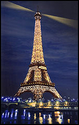 Eiffel Tower lit at night, Paris